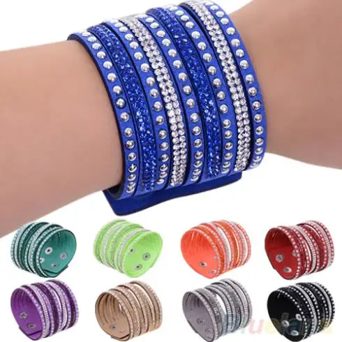 Женский многослойный замшевый Браслет манжета 1VJ7 с заклепками|wristband bracelet|bracelet