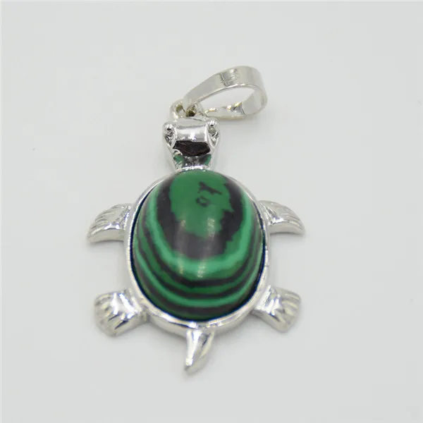 Malachite 1 шт морские животные Черепаха натуральные камни бусины подвески для ожерелья Модные посеребренные тигровый глаз черепаха подвески ювелирные изделия - Окраска металла: Malachite