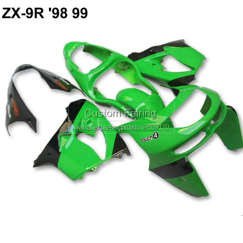 Комплект кузова из АБС пластика для Kawasaki ZX9R zx 9r 1998 1999 Ninja комплект обтекателей зеленых и черных наклеек