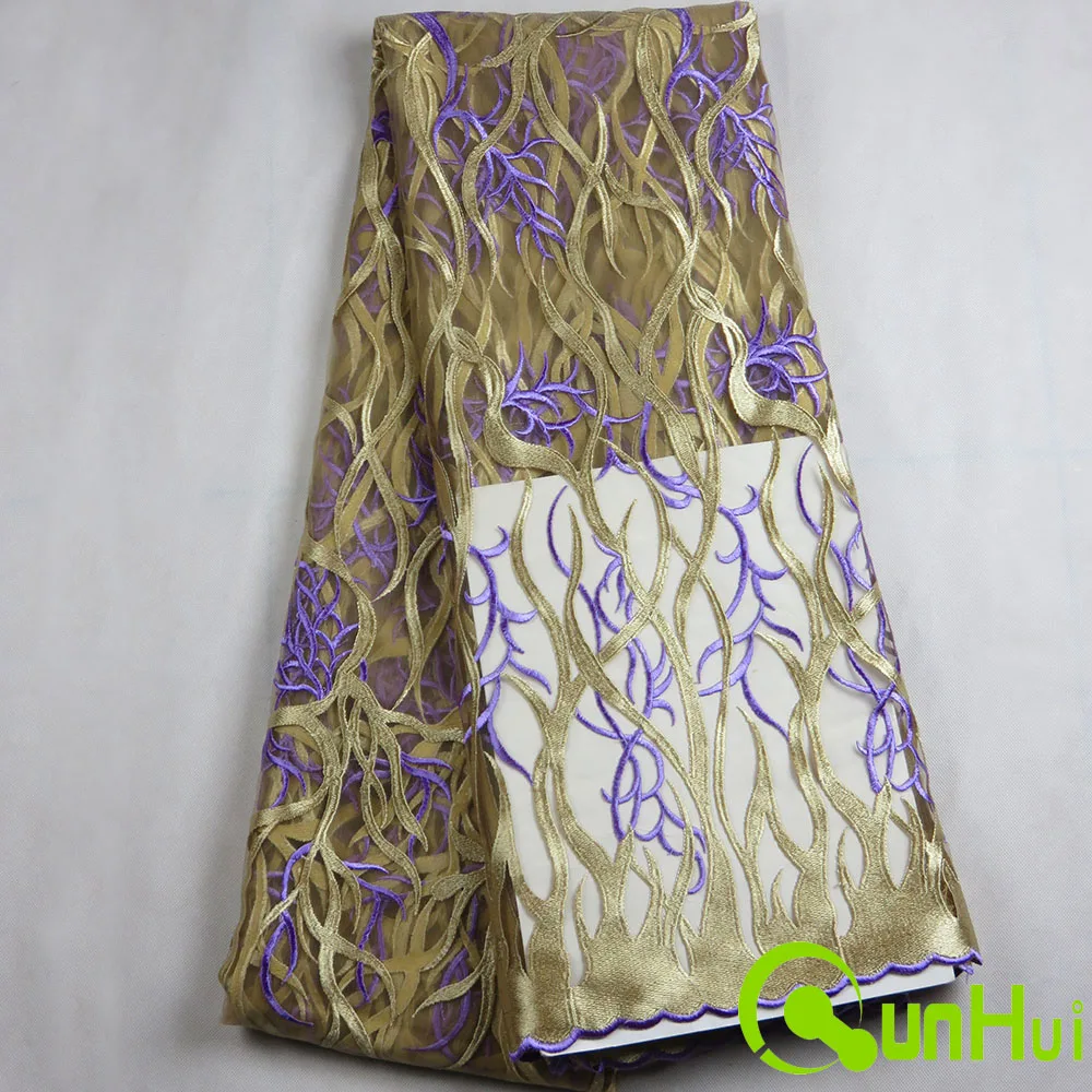 2016 Latest African French cord Lace Fabric High Quality guipure lace violet Tulle swiss voile For Wedding | Дом и сад