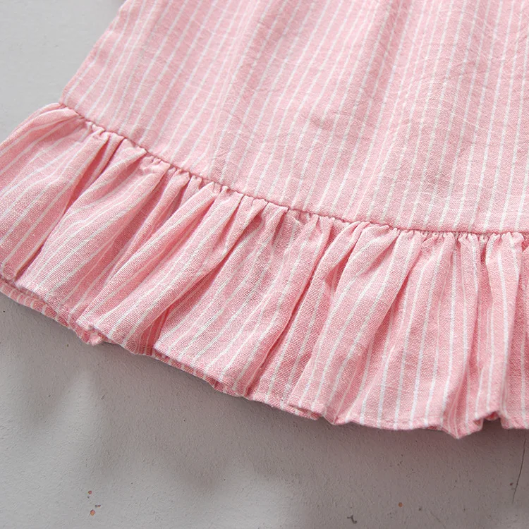 Summer Children's Short Sleeve Lace Collar Striped Print Girls Ruffles Pleated Tutu Dress vestidoss | Детская одежда и обувь