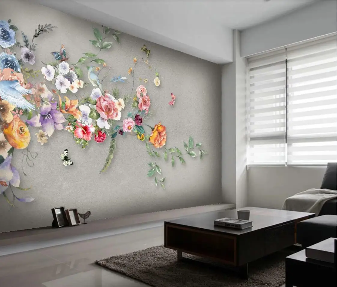 Flower Butterfly Wall Mural Wallpaper for Living Room TV Background Waterproof Canvas Floral Luxury HD Papers Home Decor | Обустройство