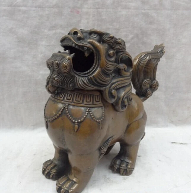 WBY 823 + Чистая латунь Китайский Бронзовый буддийский богатство Фу Собака