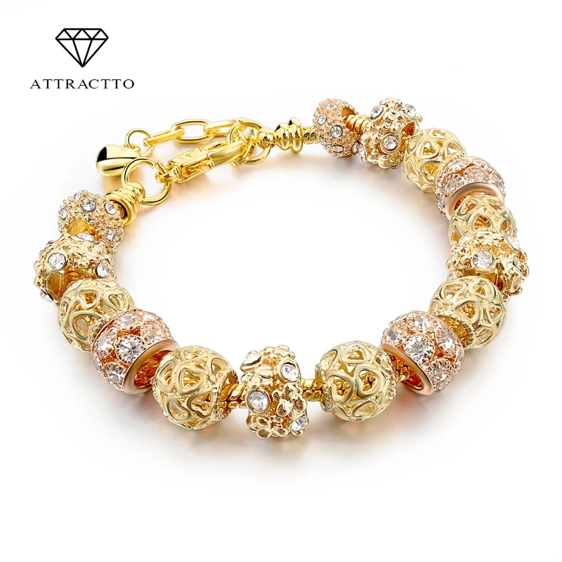 

ATTRACTTO 2019 Gold Charm Bracelets For Women DIY Beads Crystal Bracelets&Bangles Pulsera Fashion Jewelry Bracelets SBR150325