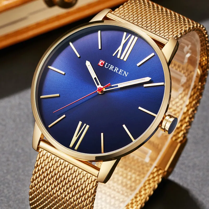 Часы наручные CURREN Мужские с сетчатым стальным браслетом роскошные брендовые