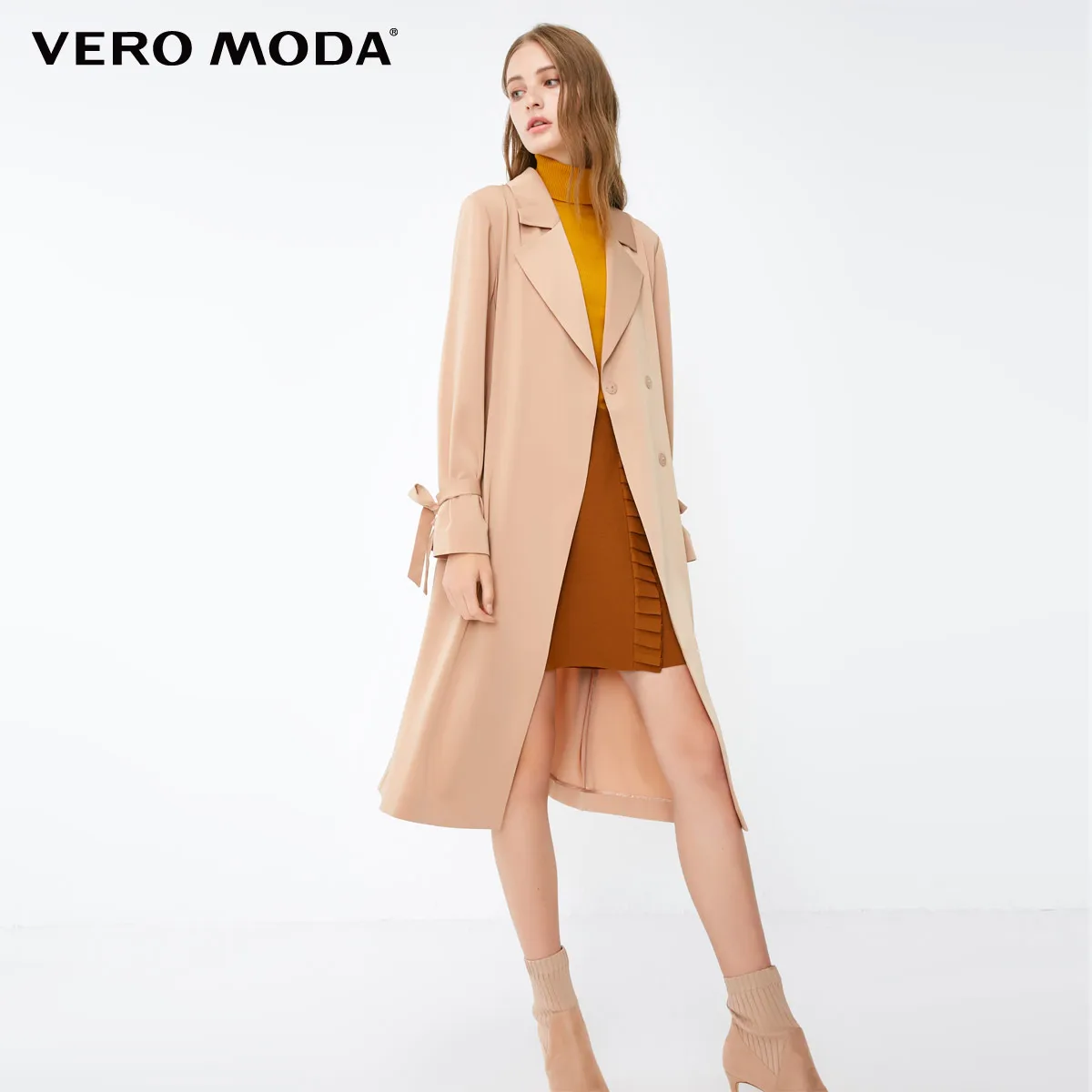 Vero Moda женский лацкан на шнуровке скрытые пуговицы длинный ветровка | 318321540 - Цвет: Candied ginger