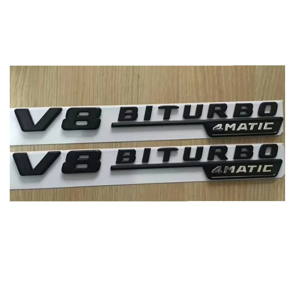 

1 Pair Flat Black " V8 BITURBO 4MATIC " Plastic Trunk Fender Letters Badge Emblem Emblems Sticker for Mercedes Benz AMG 17-19