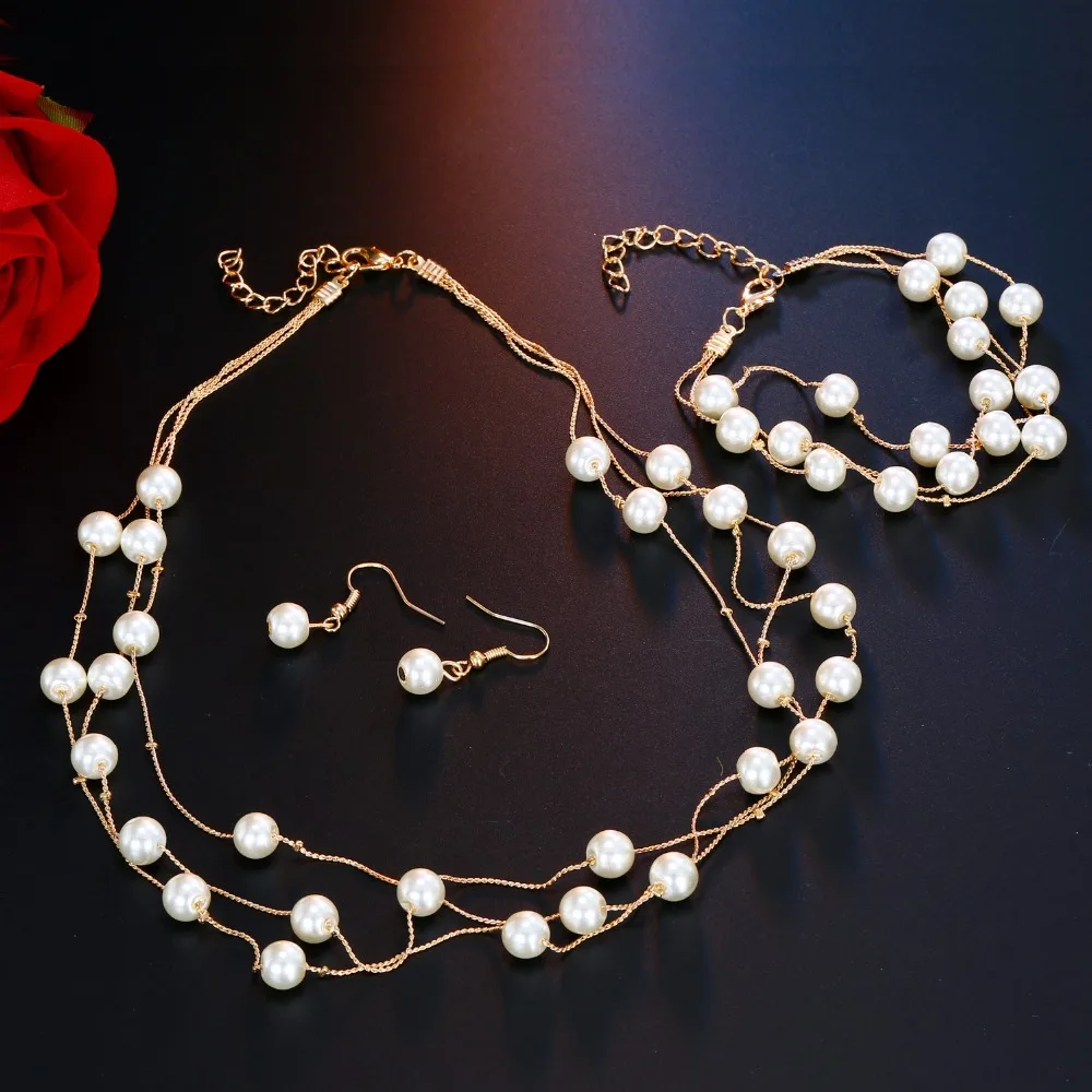 FAMSHIN Модные женские свадебные жемчужные Ювелирные наборы имитация жемчуга