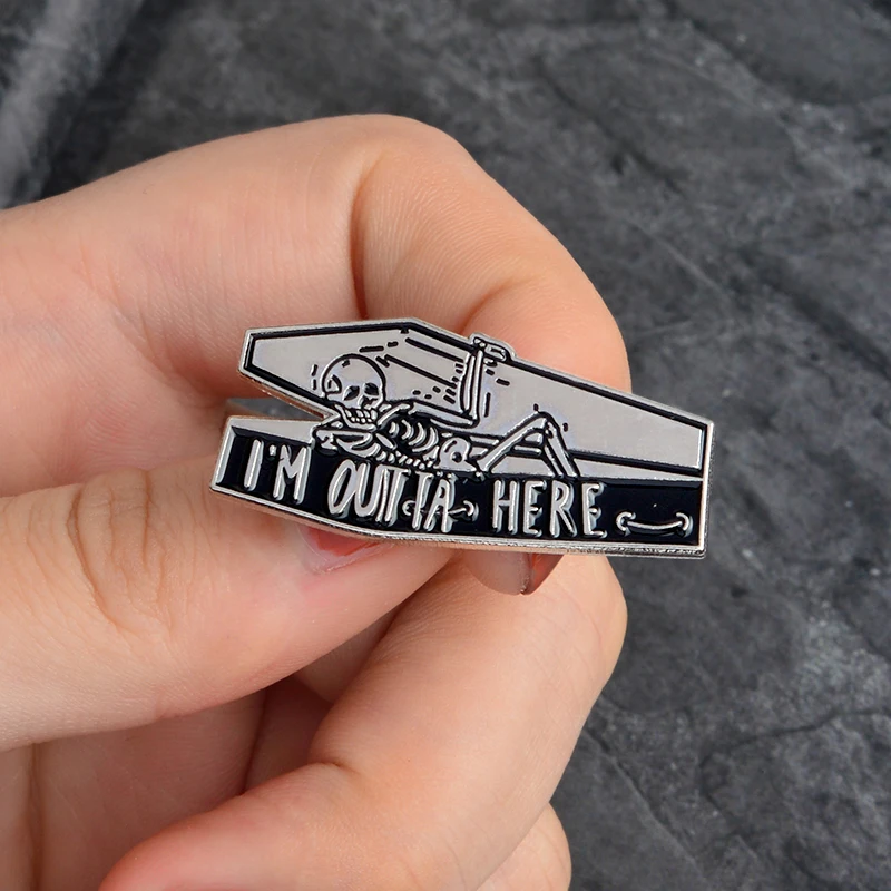 Креативный Скелет Череп гроб I'm Here Life Was Punk дизайн эмалированная брошь Милые