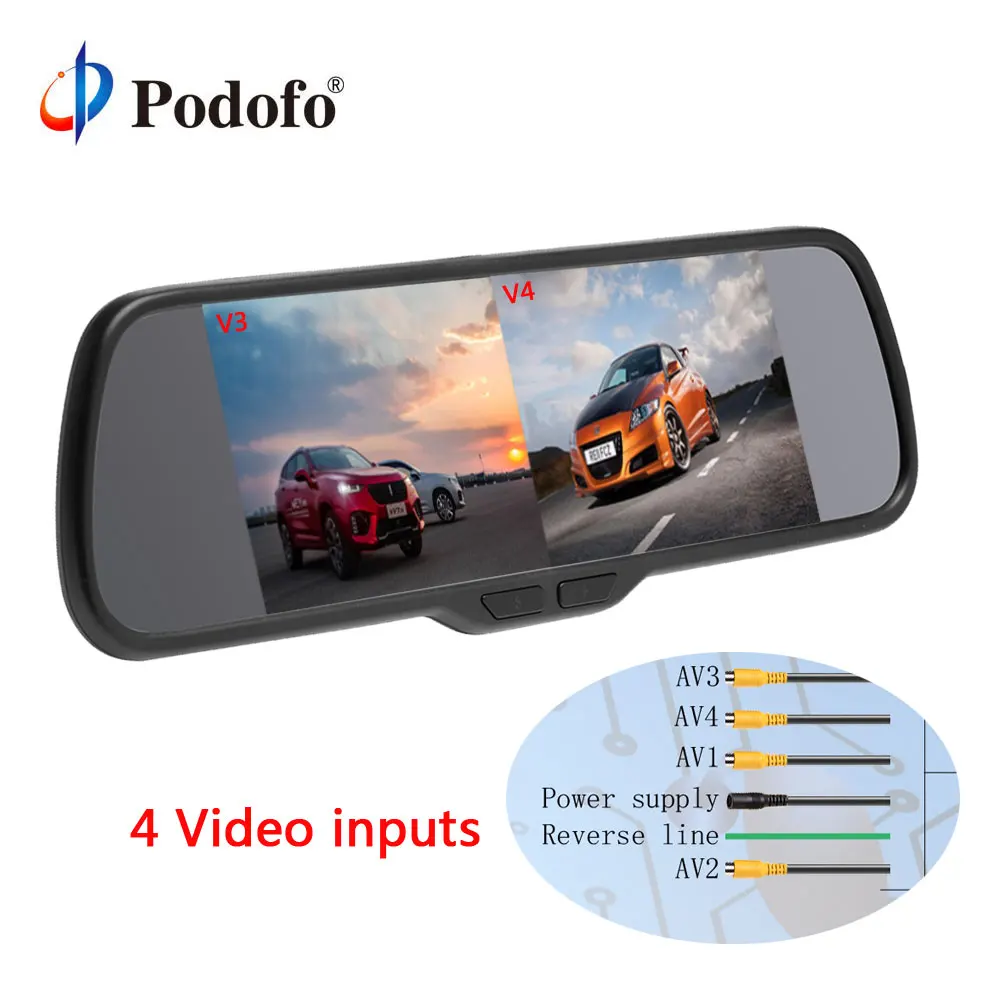 Podofo 8 ''сплит-экран автомобиля зеркало заднего вида монитор 4 канала DC 12 В в для