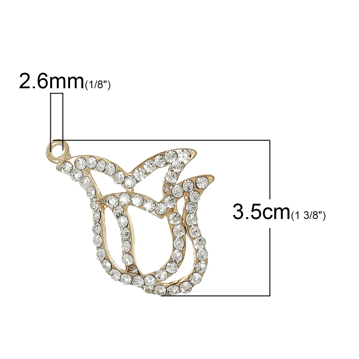 8SEASONS Charm Pendants Tulip Flower Gold Plated Clear Rhinestone Hollow 35.0mm(1 3/8&quot) x 34.0mm(1 2 PCs | Украшения и