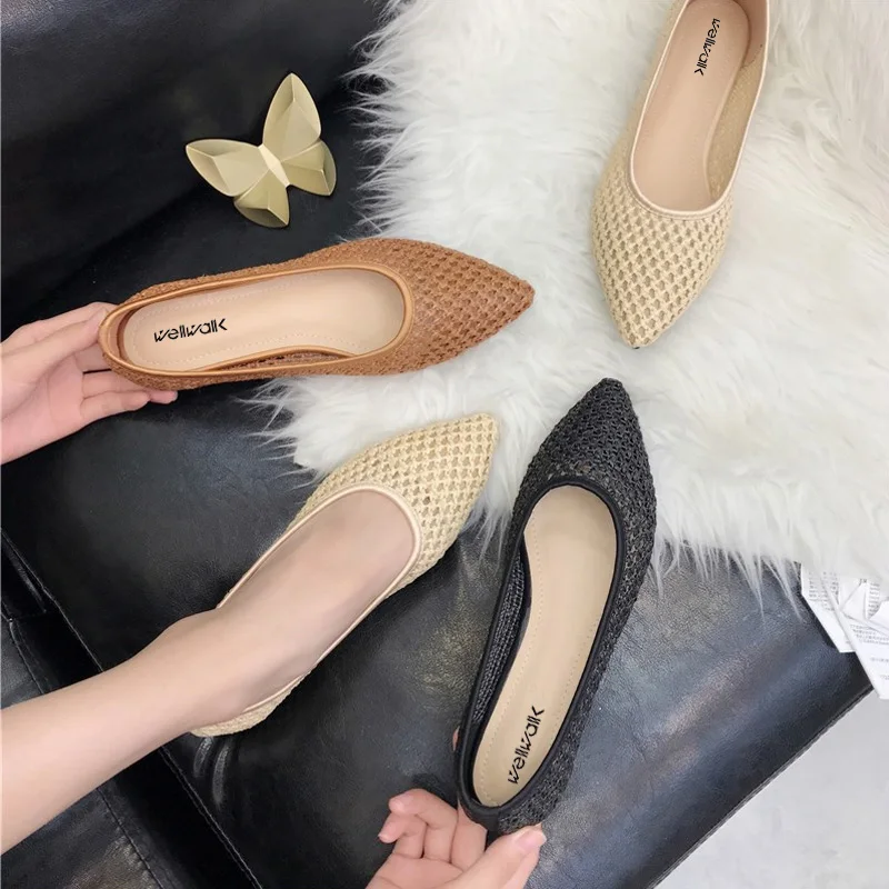Breathable Cane Ladies Flat Shoes 2018 Casual Grass Women Ballet Flats For Spring Autumn Dress Ballerinas Size 35-40 | Обувь