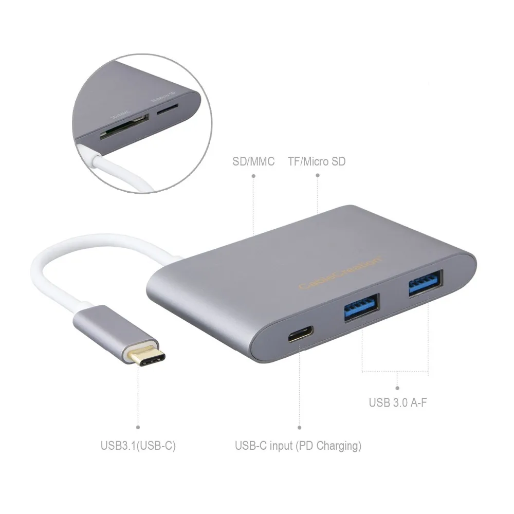 USB 3 1 Type C для 2xUSB3.0 Hub + PD зарядка TF/MicroSD SD/MMC адаптер совместимый MacBook Pro Air 2018 Chromebook |