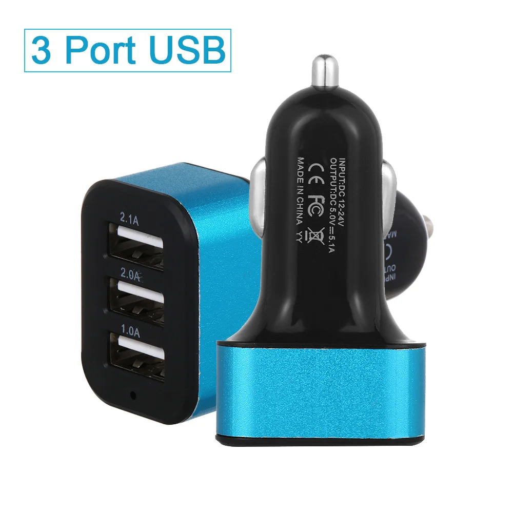 10 видов цветов 3 порта Переходник USB для зарядки в машине 12-24 В 5.1A Быстрая зарядка