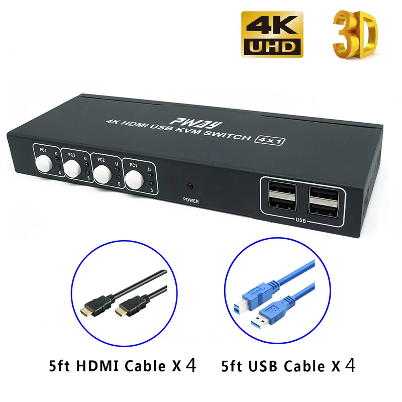 4 порта HDMI USB KVM 4K переключатель сплиттер для обмена монитором клавиатура мышь