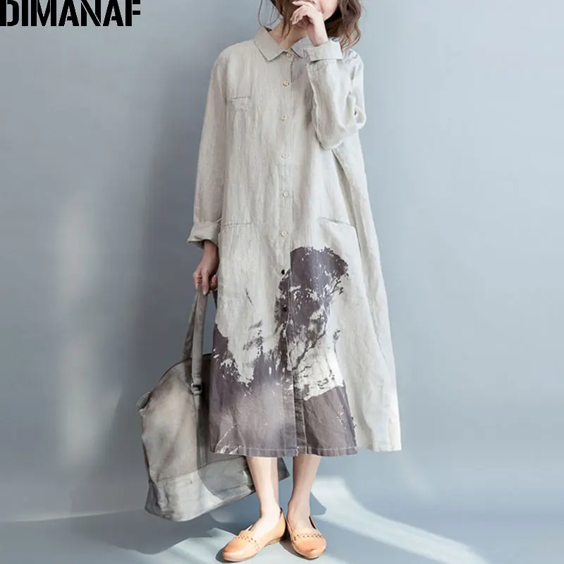 Женский винтажный кардиган DIMANAF свободный льняной Кардиган большого размера с