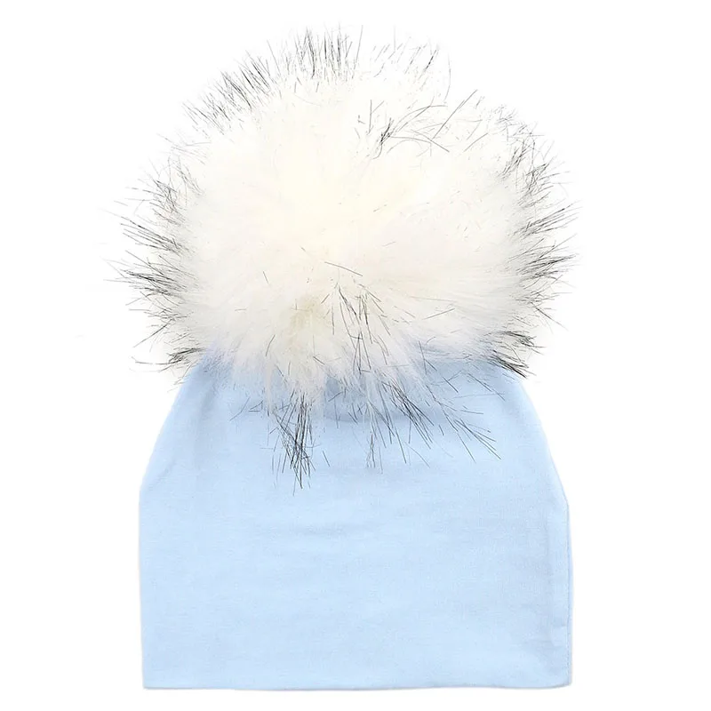 Light blue 1 GZHilovingL Brand Newborn Kids Baby Boys Girls Warm Winter Spotted Cotton Beanie Fur Pom Pom Bobble Hat Cap Winter Warm Hat - Цвет: Light blue 1