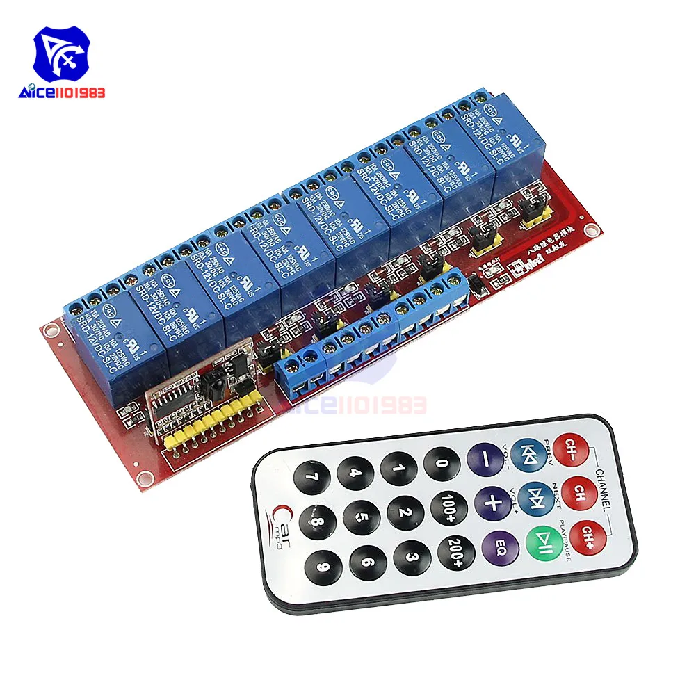 DC 12 V 8-канальный релейный модуль с многофункциональный инфракрасный пульт дистанционного Управление двунаправленный для автомобиля