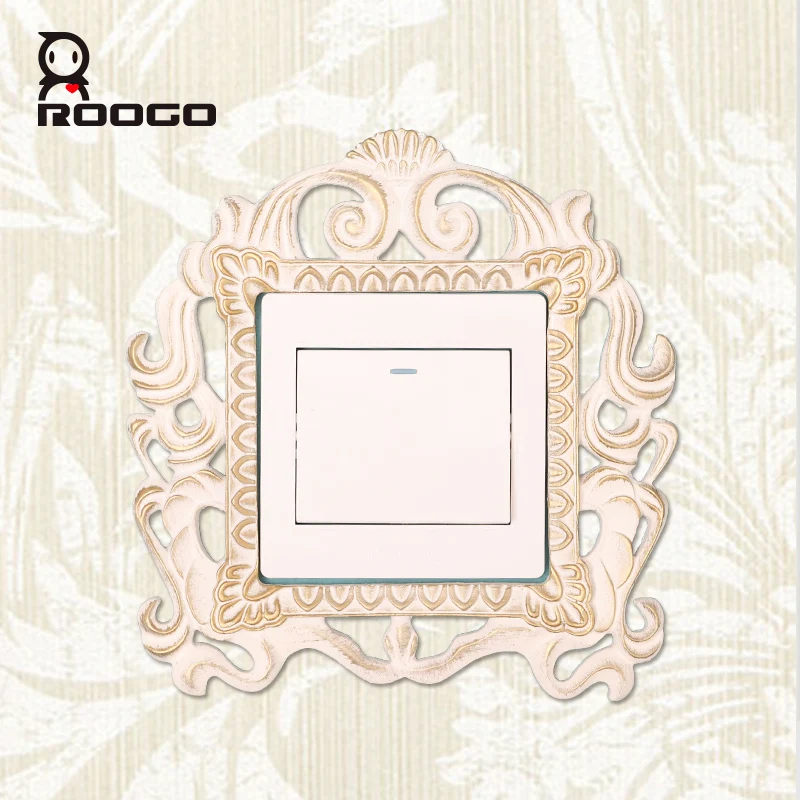 Roogo golden 3d switch panel sticker Luxury fashion royal decoration home accessories resin socket set wall stickers|wall sticker|stickers