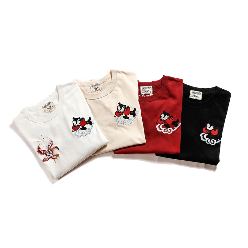 Летняя новинка 100% хлопок футболка с вышивкой орла мужская повседневная Уличная