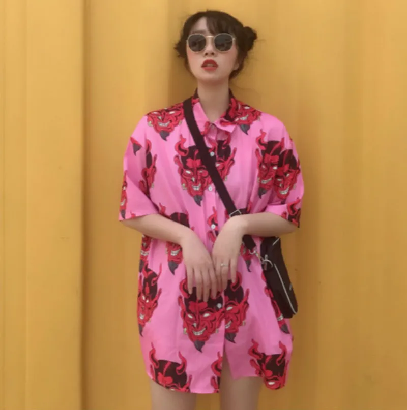 Женская блузка с принтом в стиле Харадзюку Повседневная Свободная рубашка