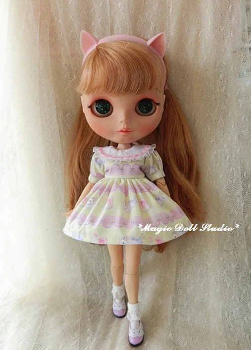 [MG552] Blythe платье куклы# Хлопковое платье с принтом кролика подходит для Blythe Azone кукла licca наряды для розничной продажи - Цвет: Цвет: желтый
