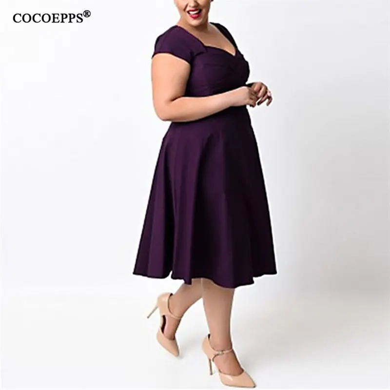 

Large Size Women Dress Vintage Sexy Party Dress Vestidos Elegant Office Swing Midi Dress Plus Size 4xl 5xl Summer Dress 2019