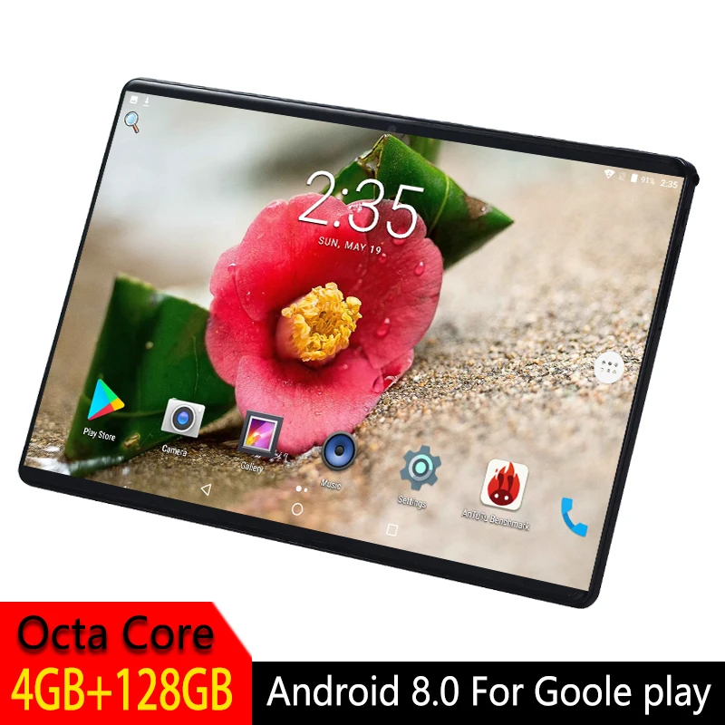 Планшеты PC, 10,1 дюймов, Android 8,0, для Google Play, четыре ядра, 4G, 128 ГБ, gps, wifi, 3G, sim-карта, ips, 2.5D, закаленное стекло, экран, планшет