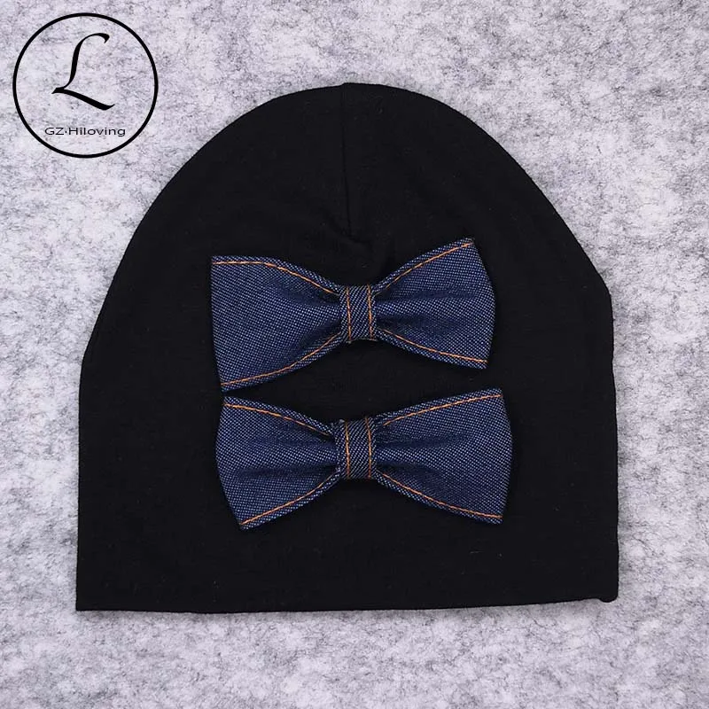 

Newborn Baby Girls Boys Big Denim Bows Beanies Hats Spring New Soft Stretch Cotton Hats and Caps For Baby Girls Head Accessories