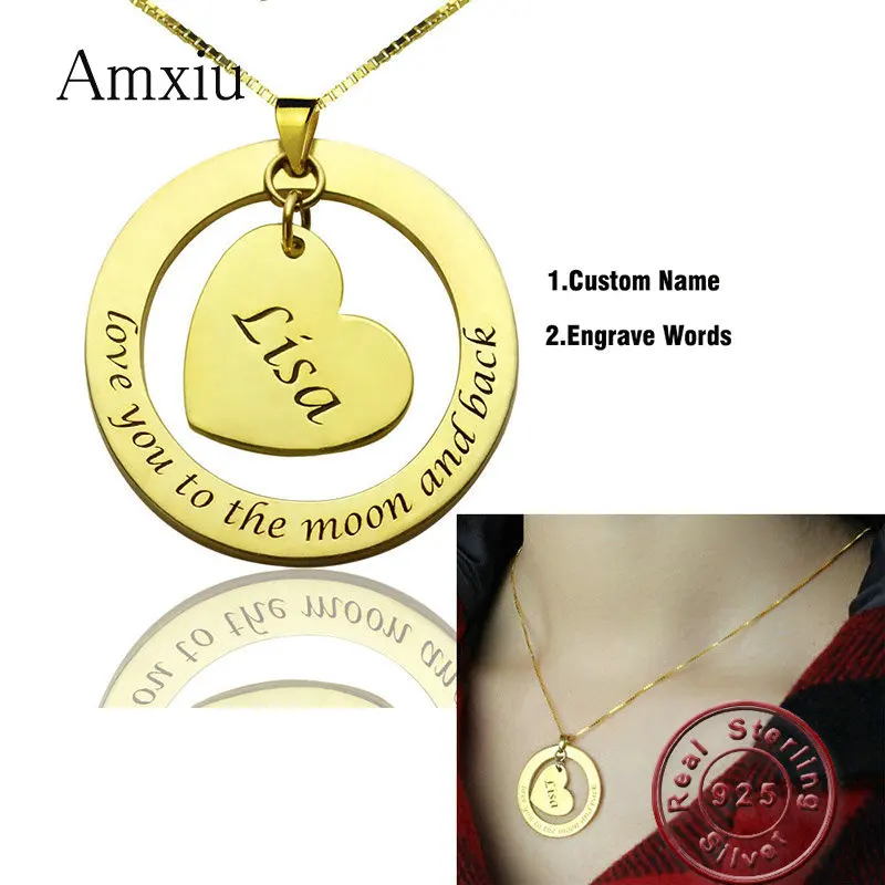

Amxiu Handmade 925 Sterling Silver Necklace Customize Name Blessing Words Heart Pendant Necklaces for Women Personalized Jewelry