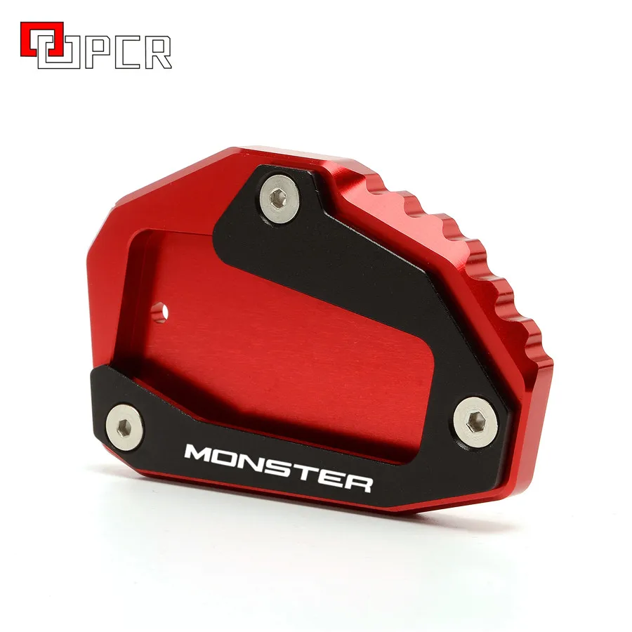 MONSTER logo Red CNC алюминиевая боковая подставка удлинитель Черный и красный для Ducati Monster 696 697 795 796 821 1200 1200S - Цвет: MONSTER logo Red