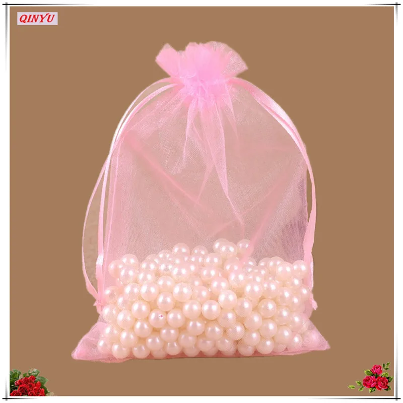 Pink Sky Elina, 50 шт., разноцветные прозрачные сумки из органзы для украшений, украшения для свадебной вечеринки, подарочные сумки для конфет 5Z - Цвет: Pink