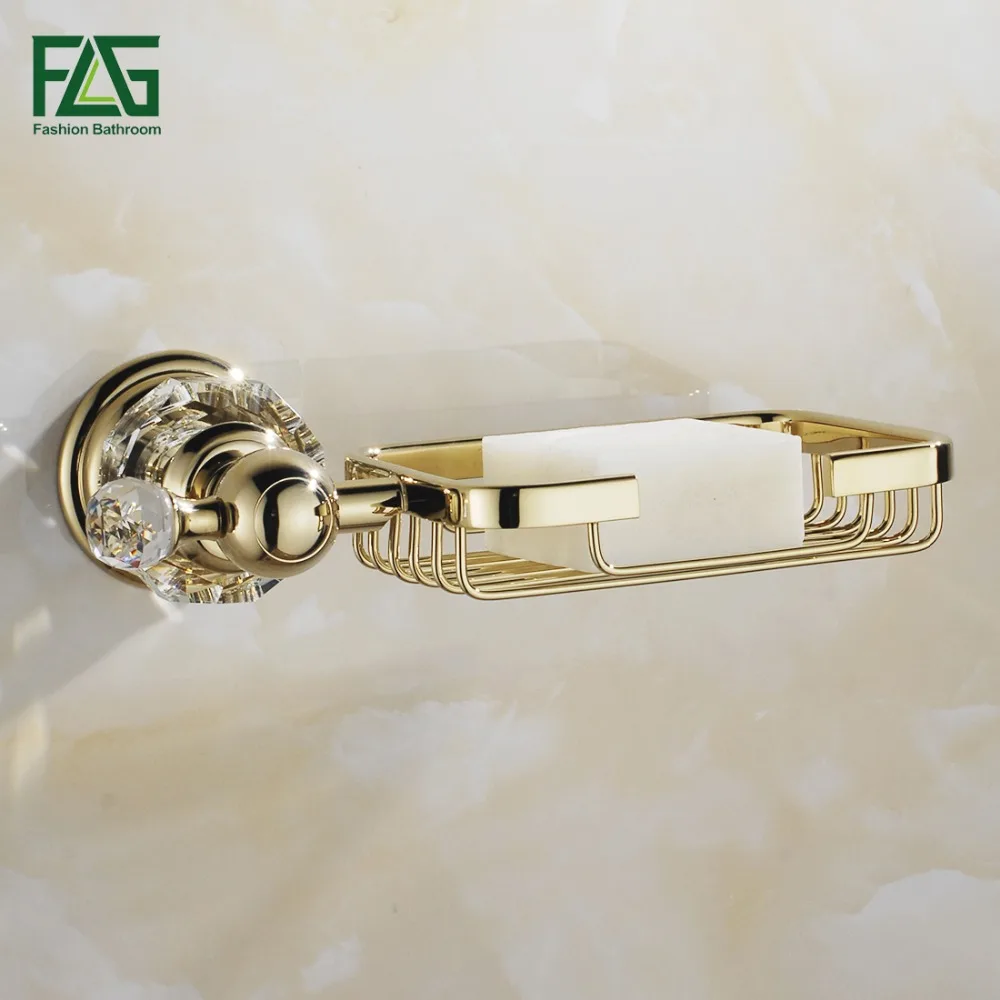 Настенная медная корзина для мыла ванной с золотистыми и кристаллами |