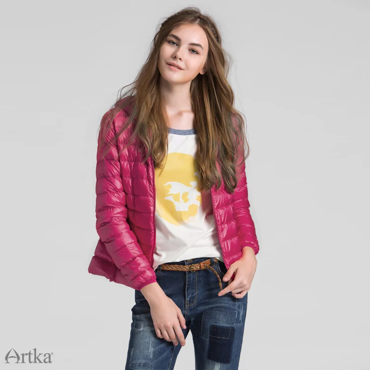 ARTKA, осень и зима, ультра-светильник, короткий женский пуховик, 90% белый утиный пух, женское тонкое пальто с капюшоном DK11262D