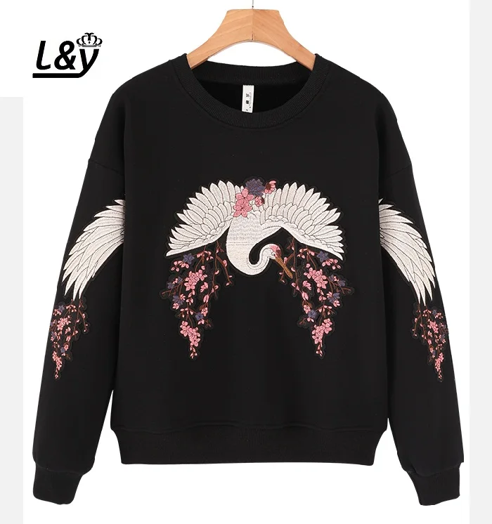 L & Y тяжелый вышитый свитер для женщин Vestido пуловер с круглым вырезом и длинным