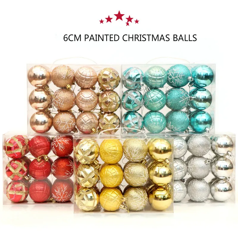 

24pcs/lot 6cm Painted Christmas Ball Tree Decor Xmas Party Hanging Ball Ornament Decorations for Home Christmas Decorations Gift