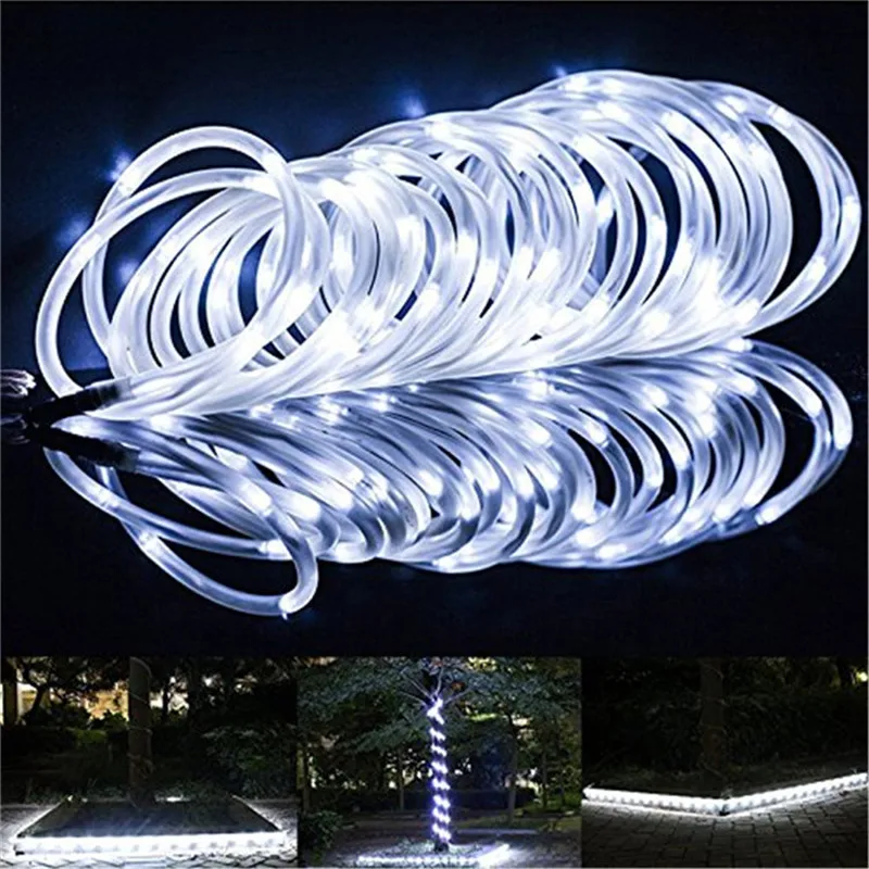 Белый 50/100 LED солнечный светильник, уличный веревочный трубчатый Сказочный светильник, водонепроницаемый светильник для праздника, вечеринки, свадьбы, дома, Декоративный Рождественский светильник - Испускаемый цвет: Белый