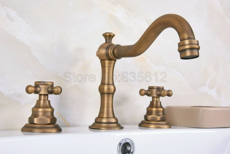 

Retro Antique Brass 3 hole Bathroom Tub Faucet Deck Mounted Dual Cross Handle Basin Sink Mixer Tap Widespread Faucets Wan074