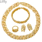 Liffly Свадебная вечеринка Дубай золотые Ювелирные наборы подарок очаровательные нигерийские женские кристаллы ожерелье кольцо серьги Модный новый дизайн