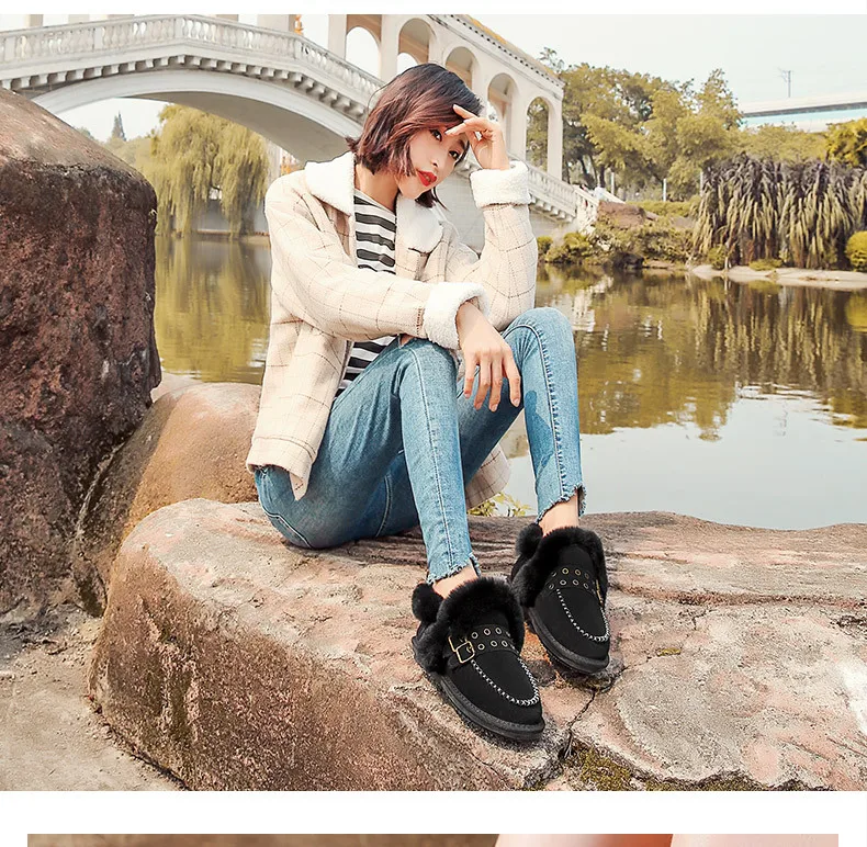 Botas mujer/Женская обувь; женские теплые зимние ботинки; модные брендовые Женские повседневные ботильоны из натуральной кожи на меху; Цвет Черный