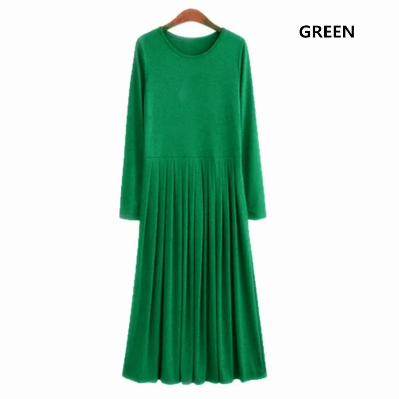 Vestido Feminios весна осень 5XL 6XL размера плюс длинные платья Плиссированное повседневное Макси платье из хлопка черного и красного цвета - Цвет: Зеленый