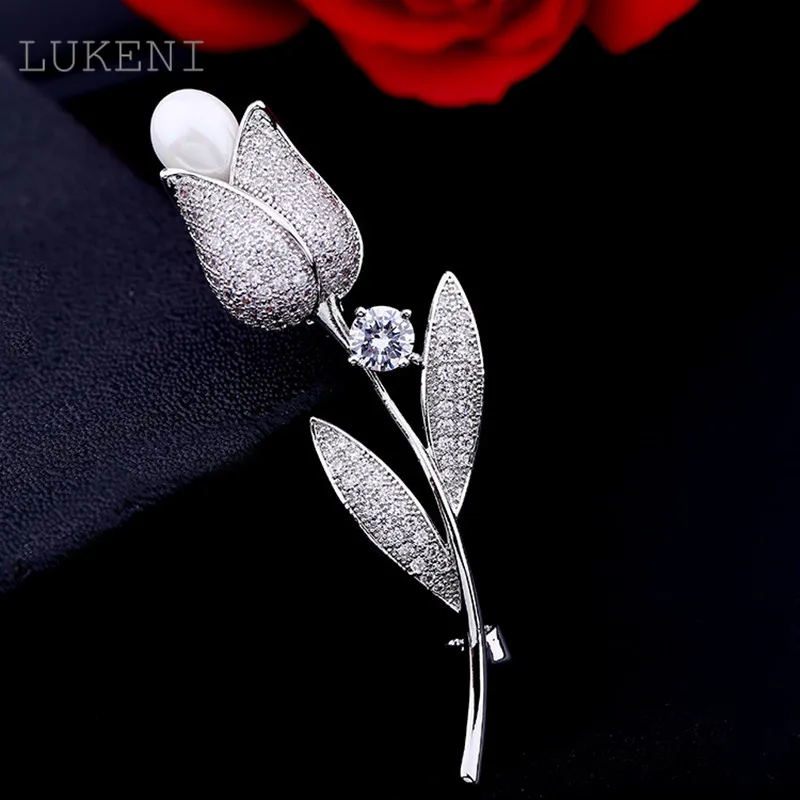 Lukeni Новое поступление Романтический Модный женский белый цвет кубический циркониевый Rrose цветы циркон свитер с брошью Пальто аксессуары