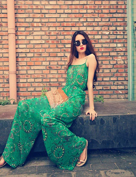 Лето 2016 шифон женские комбинезоны пляжная одежда боди широкие брюки длинные