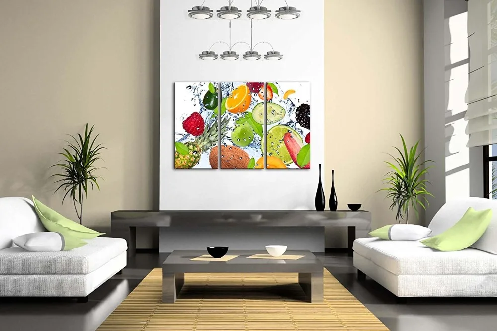 Красочные различные фрукты с брызгами воды настенная живопись картина Печать на холсте еда картинки для