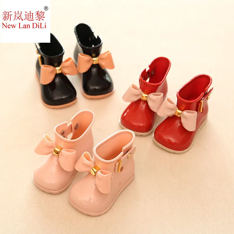 Новые детские резиновые сапоги ПВХ для маленьких девочек желе с милым бантом