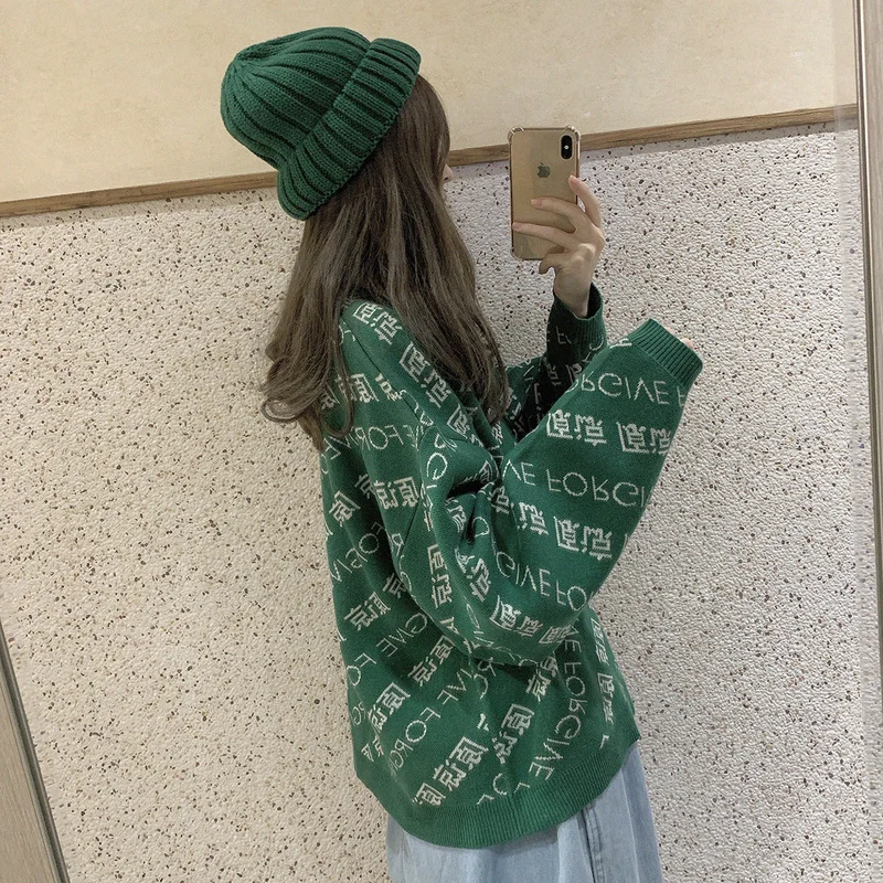 Осень Harajuku негабаритных женские свитера 2019 корейские повседневные трикотажные