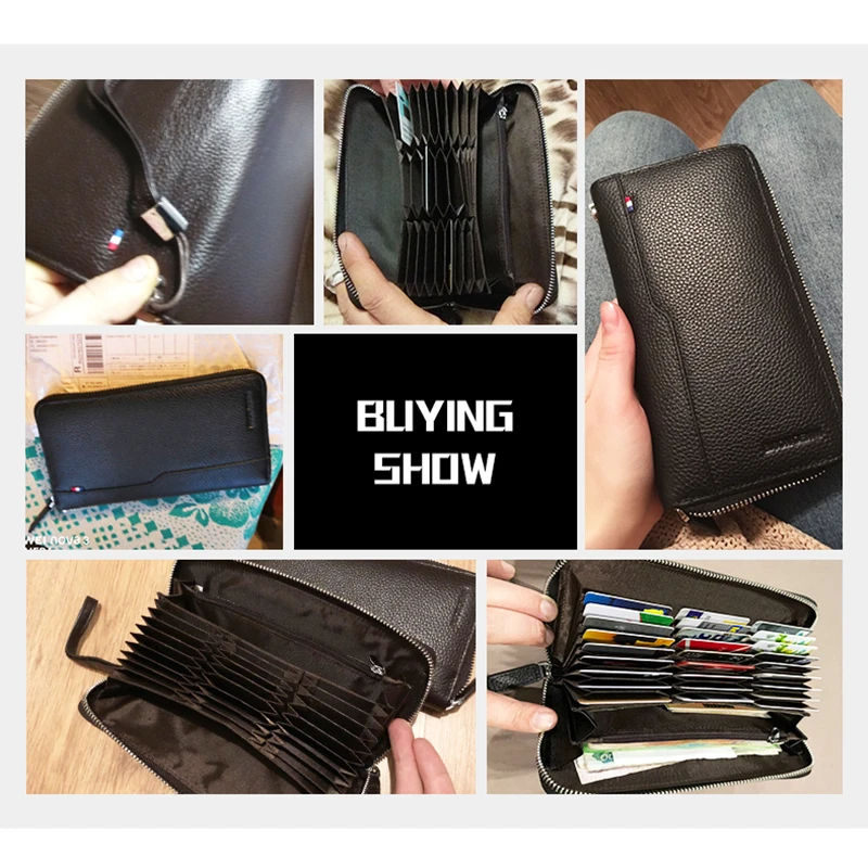Мужской кошелек BISON DENIM Длинный из натуральной кожи на молнии с RFID держатель для