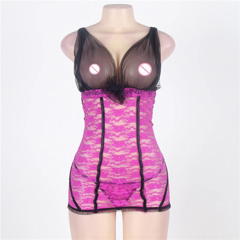 R70150 Baby Doll сексуальное прозрачное женское белье эротическое Белье 5XL 6XL женское белье мини-платье большого размера с завышенной линией талии платье+ стринги+ Подвязки - Цвет: as picture