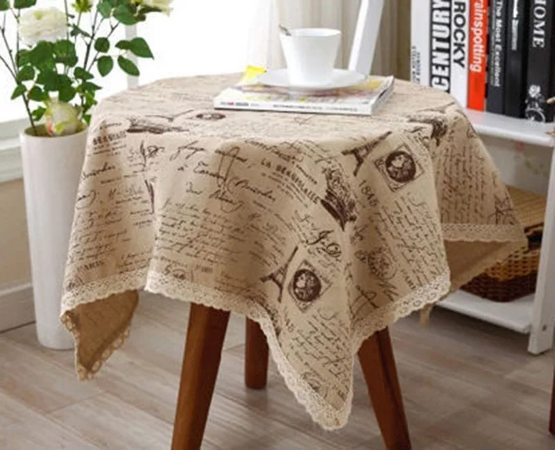 Льняные хлопковые скатерти для прямоугольных кофейных и столов сторовой белой