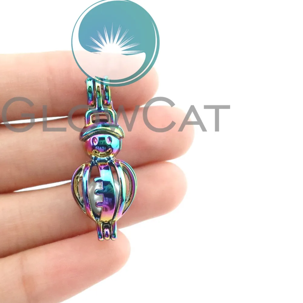 10x C282 Rainbow Colors Snowman Beads Cage Jewelry Making Perfume Essential Oil Diffuser Pearl Locket Pendant | Украшения и